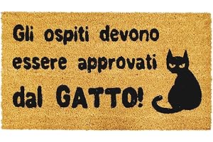 Comart - Zerbino Cute in Cocco - 40x70 cm - Tappeto con Scritte Divertenti su Cani e Gatti - per Ingresso Esterno e Interno - Simpatico Regalo per Entrata di Casa - Antiscivolo - Approvati dal Gatto