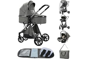 ALYIKOU carrito bebe,carrito bebe 3 en 1,Adecuado para 0-3 años, carga máxima de 25 kg, sistema de carro bebe viaje plegable, incluidos adaptadores de accesorios