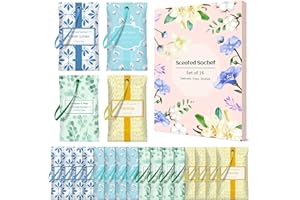 DERDUFT Scented Sachets for Wardrobe & Drawer Use - 16 Pack Hanging Fragrance Aroma Bags in 4 Scents, Eucalyptus Sage, Vanilla, Cotton, Linen, Long-Lasting Natural Scent for Closet, Cupboard, Home