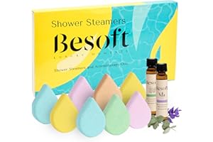 Besoft Shower Steamers Aromatherapy Set - 8 Shower Bombs with 2 Lavender and Eucalyptus Essential Oils | Gifts for her and Relaxation Gift for Woman | Gift Set