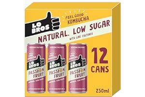 Lo Bros Kombucha - Passionfruit - Sparkling Refreshing Drink with Natural Ingredients and Live Cultures, Supports Gut Health, Low Sugar, Vegan, Gluten Free- 12 x 250ml