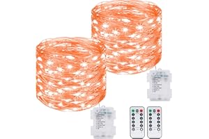 kolpop Guirlande Lumineuse a Pile【Lot de 2】 12M 120LED Guirlande LED à Pile avec Télécommande, Étanche Guirlande Lumineuse pour Décor Noël Mariage Anniversaire Fête Chambre Jardin [Orange]