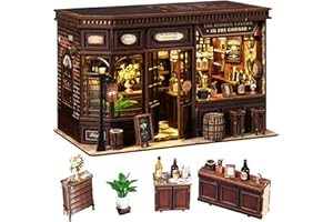 Teoryieer Book Nook Biblioteca Antigua con Lluminación,Puzzle 3D DIY,Kit de Maquetas de Madera en Miniatura,Diorama Sujetalibros，Regalo Intelectual y Refinado (Pequeña Taberna)
