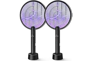 PALONE 2 PCS Raquette Electrique Insectes 4000V, Raquette Moustique Electrique USB Rechargeable avec Lampe UV, Tuer Moustiques et Insectes Volants, Usage Intérieur et Extérieur (Noir, 2PC)