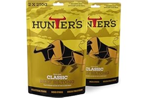 Hunters Biltong - Classic Biltong, 500g Pack of 2 x 250g High Protein, Low Fat, Thin Tender Slices of Authentic Beef Biltong, Beef Jerky, Gluten & MSG Free, Convenient Snack