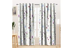Kzzfqxb 2 Panels 107x160cm Floral Curtains, White Background Botanical Herb Purple Blue Wild Flowers Stems Daisy Weeds Window Drapes, Elegant Decor for Living Room Girls Bedroom Dining Room