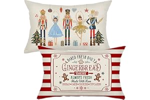ILMFMY Weihnachten Kissenbezüge 30x50 2er Set – Leinen Kissenhüllen mit Nussknacker & Lebkuchen Motiv, Vintage Weihnachtskissen für Sofa & Wohnzimmer, pflegeleicht, atmungsaktiv & festliche Winterdeko