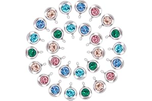 UNICRAFTALE Alrededor de 30 Uds 5 Abalorios de Diamantes de Imitación de Colores Mezclados Colgante Redondo Plano de Acero Inoxidable Colgante de Cristal Facetado para Hacer Joyas Orificio de 2 mm