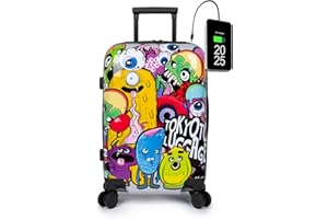 TOKYOTO Kabinentrolley Kinderkoffer Handgepäck Flugzeug für Kinder Mädchen Jungen Fans von Fan von Monstern Zombies Cartoons Kabinenkoffer 55x35x20 cm 55x40x20 TSA-Schloss USB-Anschluss Monsters