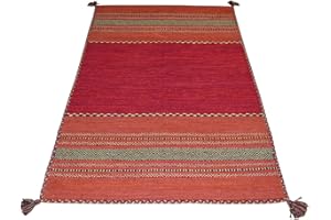 Pierre Tappeti Tappeto ANTIQUE-KILIM rosso tessuto a mano in cotone e ciniglia cm.60x90
