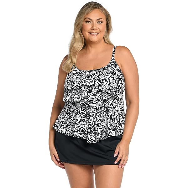 Maxine Of Hollywood Women's Bandeau Tankini Swimsuit Top - Retro Wave Print, Size 16 - View #2