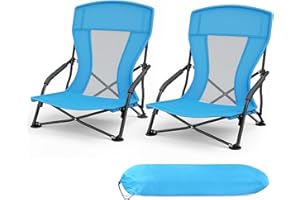 WildFun Tragbarer Faltbarer Strandstuhl mit Tragetasche, hohe Netzrücken Strandstühle für Erwachsene, Stuhl für Outdoor, Camping, BBQ, Reisen, Festival Strand, Picknick (2pcs)