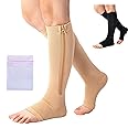 360 RELIEF Zipper Open Toe Medical Compression Socks Support | Edema, Pregnancy, Swollen Legs, Travel, Flight, Work, Nurse, Varicose Veins | L/XL, Beige with Mesh Laundry Bag |