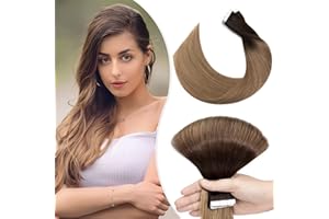 Elailite Extension Biadesivo Capelli Veri Totalmente Invisibili 20 Ciocche Adesive 40g Tape Biadesive Remy Human Hair Capelli Naturali 35cm #4T27 Cioccolato shatush Biondo Scuro