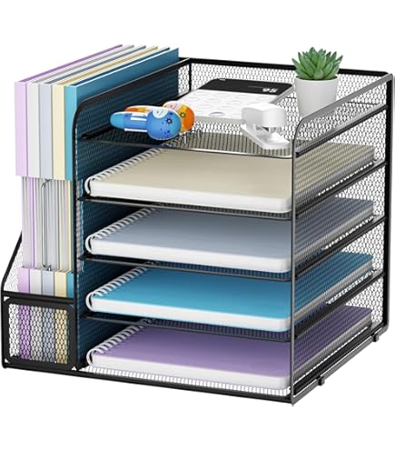 Schuifpapier organizer, gaas brievenbak, metalen tijdschriftenarchiefopslag, A4-archiefladen voor kantoor en thuis (5 lagen
