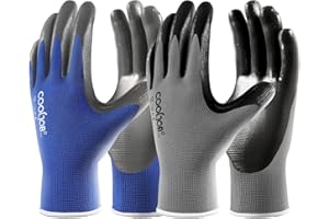COOLJOB 10 paia di guanti da lavoro per uomo e donna, in gomma nitrilica, antiscivolo, con presa, resistente all'olio e maneggevoli, Multipack (blu grigio, S)