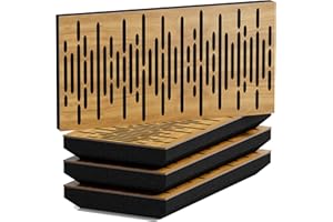 UA ACOUSTICS Pack de 4 paneles acústicos horizontales estrechos para absorción y difusión | 50 x 25 cm | Difusión - Reflexión - Insonorización | Modelo-Grosor-Color: [WAVE-H - 53mm | Roble]