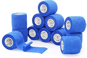 OK TAPE Adhésif Auto-Bandage 12 Rouleaux, 5cm x 4.5m Non Tissé Sport Pack Tape, Veterinary Pack pour Pouce Poignet Cheville, Bleu