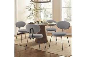 COLAMY Polsterstühle für das Esszimmer, 4er Set, Moderne Küchenstühle mit Rückenlehne, Kleine runde Metallseitenstühle mit gekrümmter Rückenlehne für Esszimmer, Küche, Restaurant, Grau