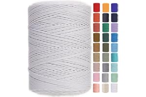 GOHOF Macrame Cord 3mm x 450m Premium Cotton Macrame Rope, 4 Strand Twisted Soft Cotton Cord, One of The Most Perfect Materials for Macrame Art, Cotton String Without Chemicals (White)