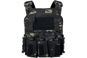 ULIONTAC Taktischer Plattenträger Taktische Weste 1000D Nylon mit 556 Magazintasche Leichte Schutzweste Schnellverschlusssystem MOLLE Kompatibler Plate Carrier für Paintball