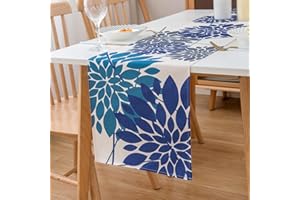 LRartdeco Centrotavola Blu 33x183cm Runner Tavola Moderno Astratto Motivi Floreali Centro Tavola Moderno Primaverile 1 Pezzo Lino Runner da Tavolo per Sala da Pranzo Tavolo Decorazione