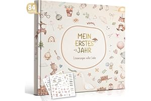 Hyggartn Mein Erstes Jahr Babyalbum mit 129 Stickern Personalisierte Geschenke Baby Geschenk Geburt Junge & Mädchen Fotoalbum Baby Erinnerung Babytagebuch 21x21 cm (Niedliche Motive mit Aufklebern)