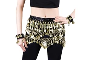 LZYMSZ Cintura Sciarpe di Danza del Ventre, Gonne di Danza del Ventre per Ragazze/Donne Avvolgere con 320 Monete d'oro, Costume di Penzolante in Chiffon con Braccialetti