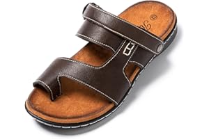 JOMIX Sandales Homme Cuir Tongs Hommes Chaussons d'été Chaussures de Plage Confortables pour Randonnée Piscine Mer Douche