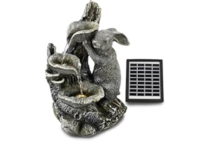 GEEZY Solar Water Features for the Garden – Outdoor Rabbit Bunny Fountain with LED Lights – Solar Powered, Self-Contained – Easy Setup, Cascading & Tranquil – Ideal for Garden, Patio & Balcony Decor