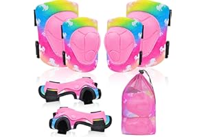 NIDOUL Knee Pads for Kids Elbow Pads Wrist Guards with Drawstring Mesh Bag, 7 in 1 Sport Protective Gear Set Adjustable for Girls Boys for Skating Cycling Scooter, 3-8 Years