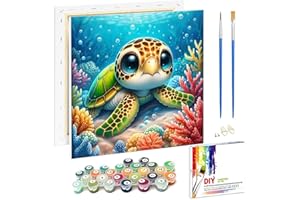 ARTTOPLUS Malen Nach Zahlen Kinder ab 5 6 7 8 9 mit Rahmen-Meeresschildkröte Malen Nach Zahlen ab 5 6 7 8 9 10 Jahre Mädchen, Diy Acrylfarbe Paint by Numbers Tiere für Anfänger für Home Décor(20x20cm)