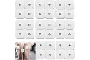 GOMETY Set di 32 cuscinetti autoadesivi per elettrodi in gel, 50 x 50 mm, elettrodi autoadesivi per macchine Sanitas & Beurer Tens Tens Pad con collegamento a pulsante da 3,5 mm