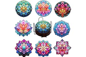 MytaYt 8 pièces Diamond Painting Dessous de Verre DIY Diamant Peinture Dessous de Verre avec Support 5D Peinture de Diamant Dessous de Verre Convient pour Le Café et Le Salon