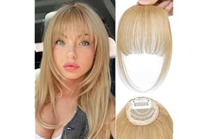 ZIYANGBABA Clip in Bangs 100% Human Hair Wispy Bangs Hair Clip Air Bangs Clip in Fringe With Temple Clip on Bangs Fringe Clip in Hair with Temples Bangs Hair Clip (Ash Blonde, Wispy Bangs)