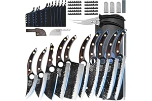 XYJ Authentic depuis 1986, set de 10 couteaux avec sac à rouler, ciseaux, acier aiguisé, grand couteau de boucherie, couteau forgé, manche complet, acier à haute teneur en carbone