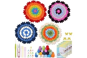 BUOKKON Crochet Kit for Beginners, Coaster Beginner Crochet Kit with Step-by-Step Video Tutorials Yarns Crochet Hook, Crochet Starter Kit for Adults DIY Knitting Supplies