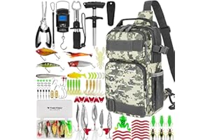 THKFISH Kit de herramientas de pesca de 85 piezas, mochila de pesca con cajas de aparejos incluidas, kit de aparejos de pesca que incluye kit de equipo de señuelo de cebo de pesca, alicates de pesca