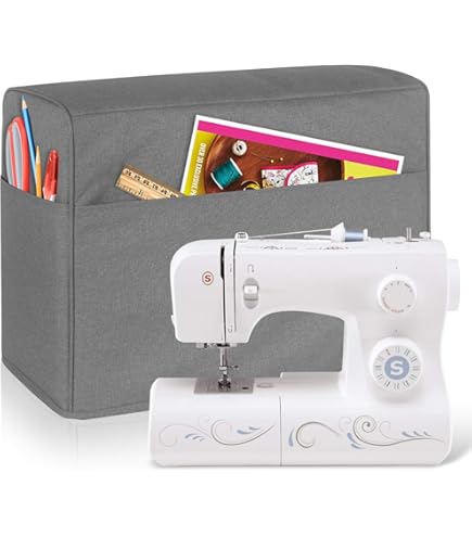 Namvo Naaimachinehoes met zakken, stofhoes compatibel met de meeste standaard Sin-ger en Bro-ther naaimachine, grijs