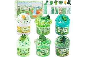 LAWOHO Lot de 6 paquets de slime vert dégradé – Slime transparent au beurre nuage, croustillants pour enfants avec divers ajouts, non collants pour filles et garçons