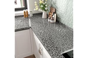 HotDecor Papel pintado de mármol negro para cubrir encimeras de cocina, vinilo autoadhesivo de granito brillante, papel pintado de vinilo negro para armarios de cocina, baño, papel de contacto