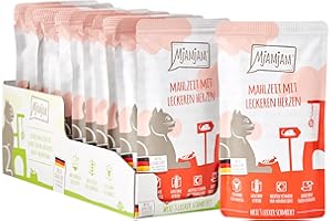 MjAMjAM - premium wet food for cats - Quetschie - meal with delicious hearts, pack of 12 (12 x 125 g), grain-free with extra meat