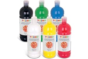 PRIMO - Tempere Lavabili per Bambini, 6 Colori per Bambini +3 Anni da 1L con Dosatore, Colori a Tempera per Dipingere Carta Stoffa Vetro, Pittura, Cartoleria, Lavoretti Creativi e Materiale Scolastico