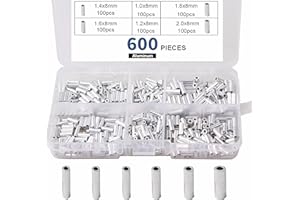 JOGFFDE 600pcs Fishing Crimp Sleeves Kit, Single Barrel Crimp Sleeves Round Aluminum Crimping Sleeves Tubes Fishing Line Connector Wire Rope Cable Leader Rigging Tackle
