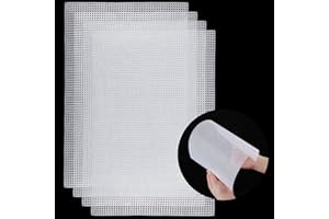 ASTER Aster 4 Pezzi 4 Fogli di Tela in Rete di Plastica per Ricamo, Tela in Plastica per Mezzopunto, Rete per Occhi Fursuit per Artigianato Fai-da-Te, Progetti a Maglia all'Uncinetto (Bianco, 1,8×7,9