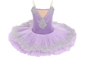 Ballettkleidung Mädchen 4-14-Jahre für Tanz: Tüll Ballettkleid mit verstellbarem Träger und Applikationen - Kinder Tanzkleid für Balett Eiskunstlauf Rollkunstlauf