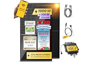 Solakon 1000W Balkonkraftwerk - Balkonkraftwerk 800W komplett Steckdose - neuester 800 Watt Wechselrichter - Solaranlage Komplettset, 500W bifaziale Solarmodule inkl Zubehör - 5m Kabel, Ohne Halterung