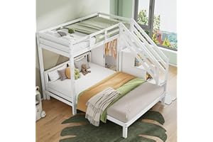 KecDuey Letto a castello con guardaroba, letto a castello per bambini, 90 x 200 cm + 140 x 200 cm, multifunzione, con scaletta, grande spazio di archiviazione, senza materasso, bianco