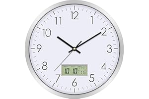Foxtop Digital Wall Clock with Temperature Date Display Silent Non-ticking Quartz Modern Metal Clock for Kitchen Living Room Bedroom Bathroom School Office Home