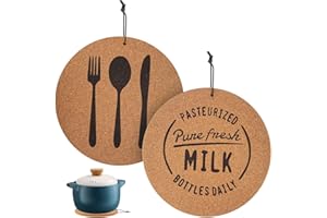 wugongshan Dessous de Plat Ronds en Liège, Lot de 2, Support de Casserole en Liège, Protection Antidérapante et Résistante à la Chaleur, pour Casseroles, Poêles, Assiettes, 19 cm de Diamètre